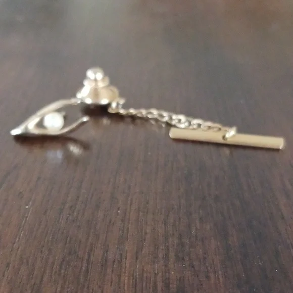 Vintage Swank Tie Tack/ Lapel  (Goldtone Faux Pearl) Wishbone & Pearl - Picture 2 of 6